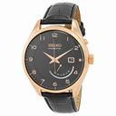 Seiko Kinetic Black Dial Rose Gold-tone Black Leather Men's Watch SRN054