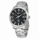 Seiko Kinetic GMT Black Dial Black Leather Men's Watch SUN033