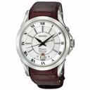 Seiko Premier Perpetual Silver Dial Brown Leather Men's Watch SNQ105