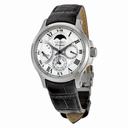 Seiko Premier Silver Dial Black Leather Stainless Steel Case Automatic Men's Watch SRX007