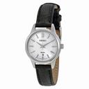 Seiko Silver Dial Black Leather Ladies Watch SUR891