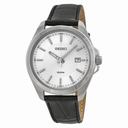 Seiko Silver Dial Black Leather Men's Watch SUR065