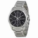 Seiko Solar Black Dial Stainless Steel Chronograph Men's Watch SSC001