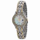 Seiko Solar Mother of Pearl Dial Crystal Bezel Two-tone Ladies Watch SUT084