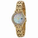 Seiko Solar Mother of Pearl Swarovski Crystal Bezel Gold-tone Ladies Watch SUT086