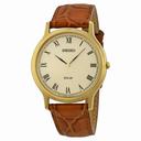 Seiko Solar Off White Dial Brown Leather Men's Watch SUP876