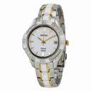Seiko Solar White Dial Stainless Steel and White Ceramic Ladies Watch SNE880