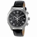 Seiko Timekeeper Black Dial Black Leather Men's Watch SSB023