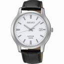 Seiko White Dial Black Leather Men's Watch SGEH43