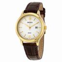 Seiko White Dial Brown Crocodile Leather Quartz Ladies Watch SUR790