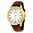 Seiko White Dial Brown Leather Quartz Men's Watch SUR160