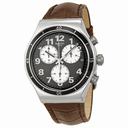 Swatch Irony Browned Chronograph Black Dial Leather Strap Men's Watch YVS400