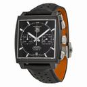 Tag Heuer Monaco Black Dial Chronograph Black Leather Men's Watch CAW211MFC6324