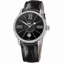 Ulysse Nardin Classico Luna Black Dial Stainless Steel Diamond Black Alligator Leather Men's Watch 8293-122B-2-42