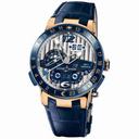 Ulysse Nardin El Toro GMT Silver Dial 18kt Rose Gold Blue Leather Men's Watch 326-00
