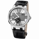 Ulysse Nardin Executive Dual Time Silver Dial Diamond Bezel Black Leather Men's Watch 243-00B-421
