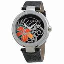 Versace Mystique Black Hibiscus Dial Black Leather Ladies Watch 19Q99D9HI-S009