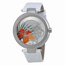 Versace Mystique Silver Hibiscus Dial White Leather Ladies Watch 19Q99D1HI-S001