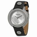 Versace Thea Silver Dial Black Leather Ladies Watch VA7010013