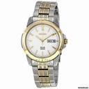 Seiko Solar Two-tone Stainless Steel White Dial Mens Watch SNE094