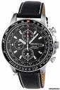 Seiko Flight Black Dial Chronograph Leather Strap Mens Watch SSC009P3