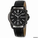 Seiko Black Dial Black Leather Band Solar Mens Watch SNE097