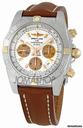 Breitling Chronomat 44 Silver Dial Brown Leather Strap Chronograph Mens Watch I