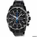 Seiko Sportura Black Dial Chronograph Stainless Steel Mens Watch SNAE77