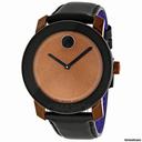 Movado Bold Brown Dial Black Leather Unisex Watch 3600090