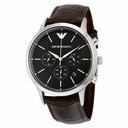 Armani Black Dial Chronograph Brown Leather Men's Watch AR2482