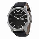Armani Black Dial Stainless Steel Black Leather Strap Men's Watch AR0428