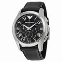 Armani Chronograph Black Dial Steel Case Black Leather Strap Men's Watch AR1700