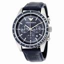 Armani Navy Blue Dial Chronograph Black Leather Men's Watch AR6089