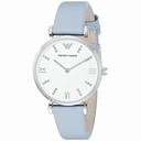 Armani Silvery White Dial Pale Blue Leather Ladies Watch AR1928