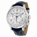 Baume and Mercier Capeland Silver Dial Chronograph Blue Leather Men's Watch 10063