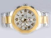 Baume Mercier Riviera XXL 8625 Silver 18k Gold Strap Mens Stainless Steel with 18k Gold Bezel Watch