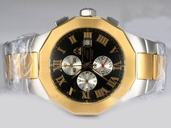 Baume Mercier Riviera XXL 8669 Black Dial Round Silver 18k Gold Strap Watch
