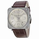 Bell and Ross Officer Silver Dial Brown Alligator Leather Men's Watch BRS-OFF-SIL