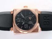 Bell Ross BR03-94 BR 03-51 GMT Black Rose Gold Strap Black Dial Watch