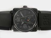 Bell Ross BR03-94 BR 03-51 GMT Black Rubber Strap Stainless Steel Bezel Black Dial Watch