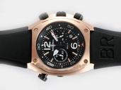 Bell Ross Chronograph BR02-92 Pink Gold 44mm Midsize Black Rubber Strap Watch