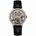 Breguet Tourbillion Skeleton Dial Platinum Dial Black Leather Men's Watch 3355PT00986