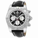 Breitling Chronomat 44 Black Dial Black Leather Men's Watch AB011011-B967BKLT