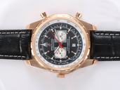 Breitling Navitimer Chrono-Matic Rose Gold Black Dial Black Cow Leather Strap Watch