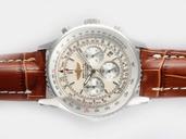 Breitling Navitimer Cosmonaute D23322 Round Brown Cow Leather Strap White Dial Watch