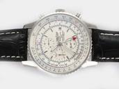 Breitling Navitimer World Steel 4 Mens Black Cow Leather Strap 46mm Watch