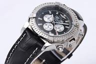 Breitling Windrider Chronomat Evolution Steel Round Black Crocodile Leather Strap Mens Watch