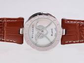 Bvlgari B.Zeroi BZ22C1SL Brown Cow Leather Strap Womens Stainless Steel Bezel Watch
