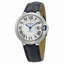 Cartier Ballon Bleu Automatic Silver Dial Stainless Steel Black Leather Ladies Watch W69017Z4