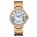 Cartier Ballon Bleu GMT Silver Dial Diamond Bezel Rose Gold Men's Watch WE902019